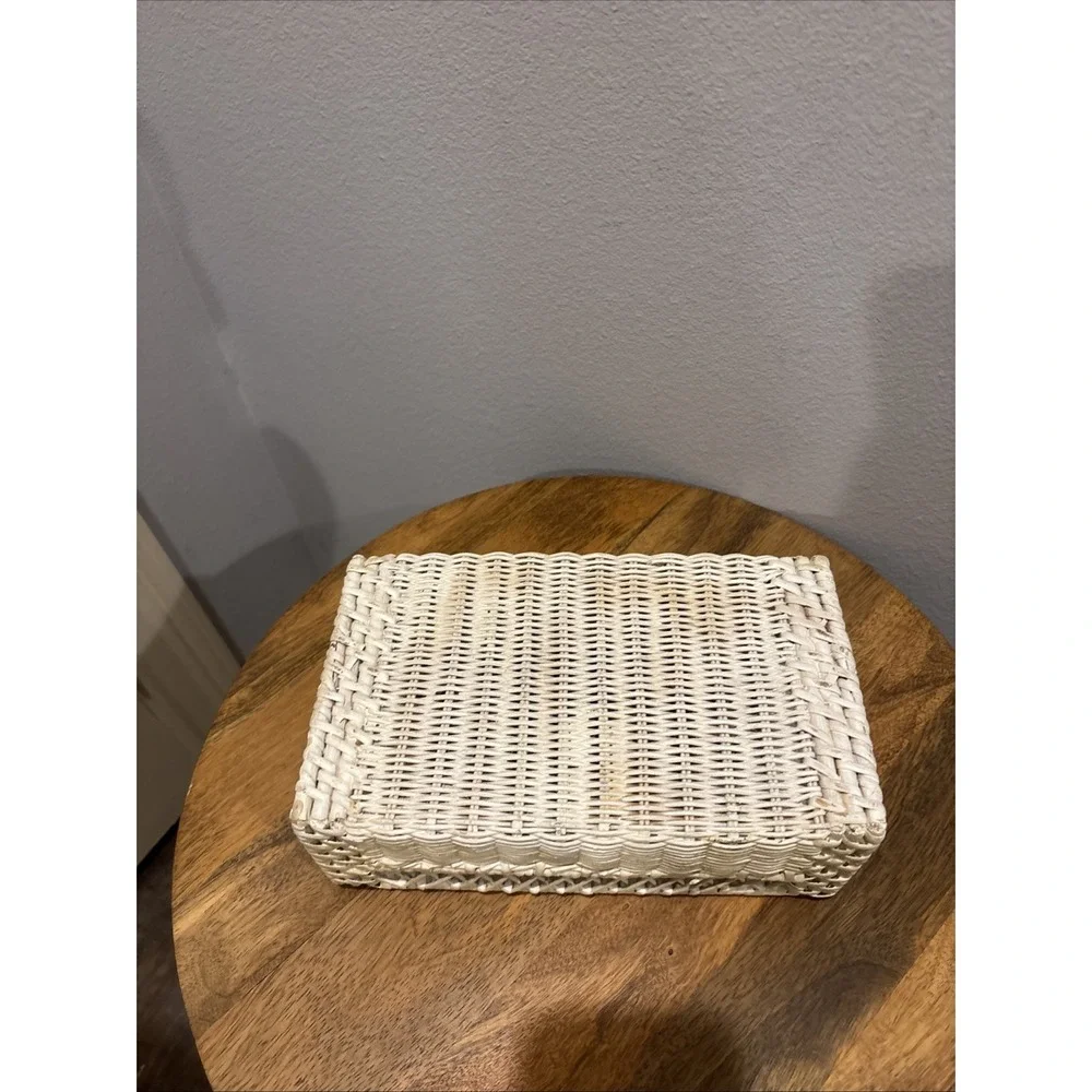Vintage Rattan Wicker Tissue Box Cover Holder Rectangle Vanity Cottage Core‎